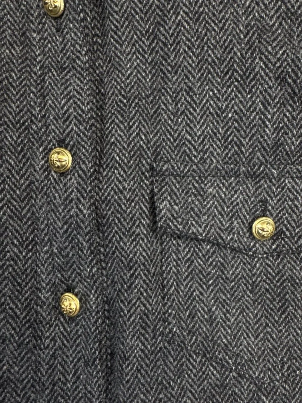 J.Crew Wool Herringbone Shirt Dress Size 00 Gray Gold Button Classic Minimalist